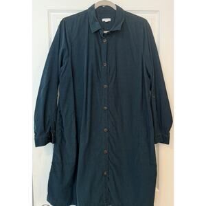 J. Jill Corduroy Shirt Dress Sz LG Forest Green Button Up Roll Tab Pockets Teach
